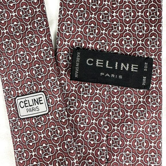 Céline Paris Men's Tie 100% Silk Handmade In France Burgundy White L58 W3 - Picture 1 of 14